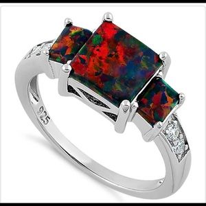 Square lab opal sterling silver